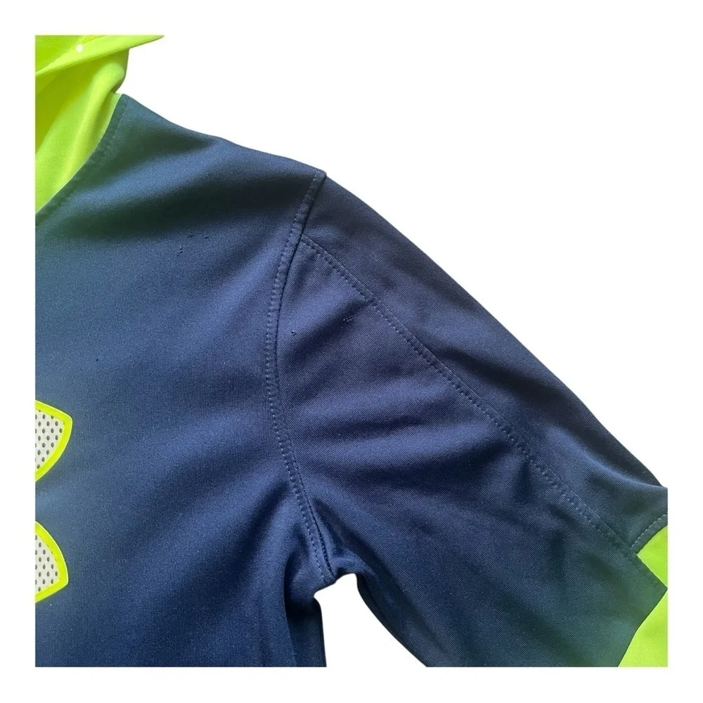 Under Armour play Dark Blue and Neon Yellow Green Hoodie Boys 6 long sleeve logo
